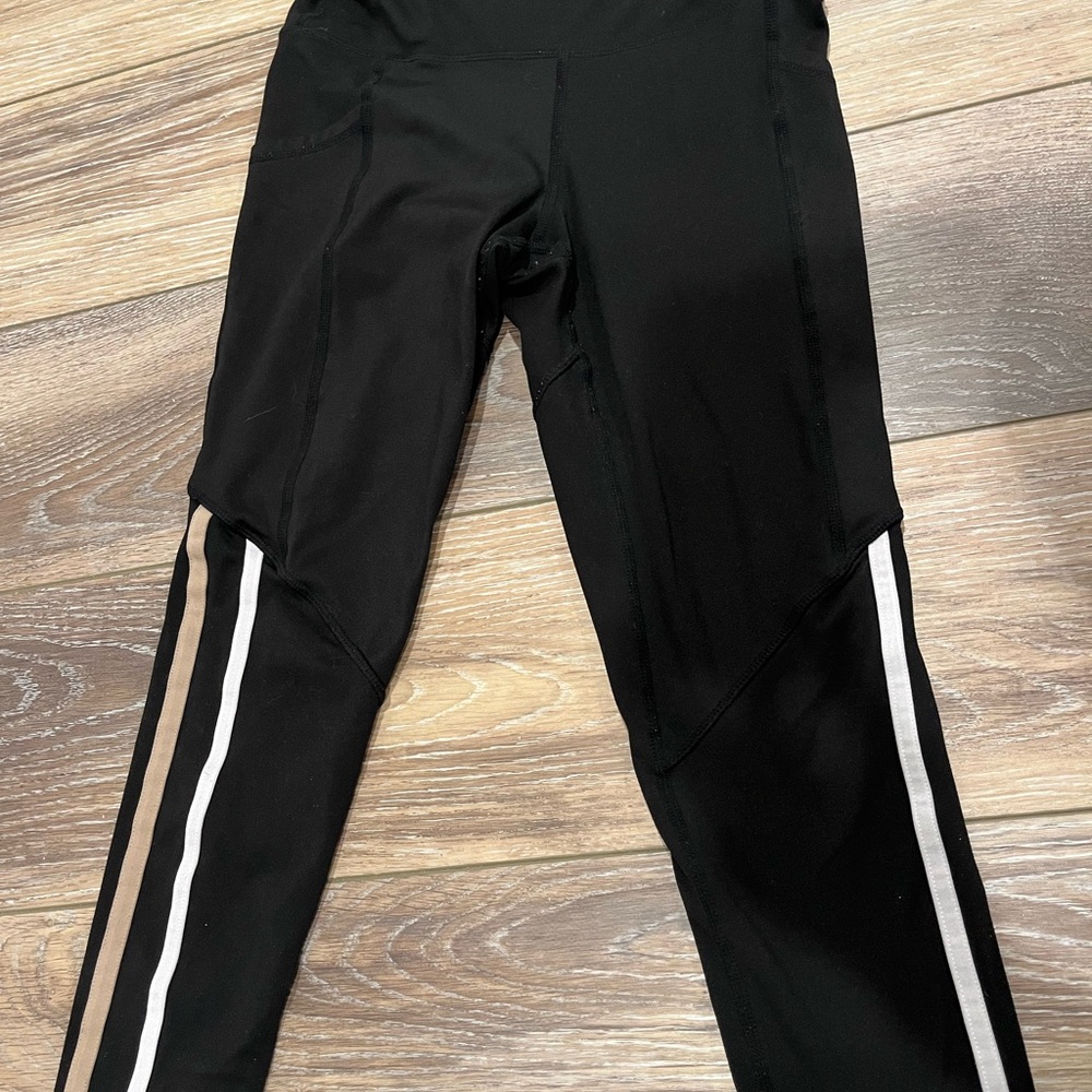 Mono B Black Leggings with White Stripes
